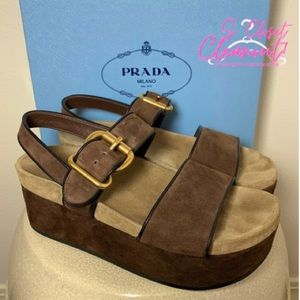 Prada 40mm Brown Suede Double Band Platform Sandal